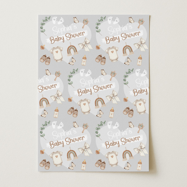Personalised Wrapping Paper Baby Shower Boho Custom Gift Wrap