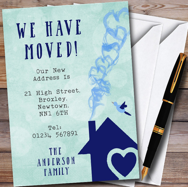 Green & Blue Heart House New Home Change Of Address Moving House Cards