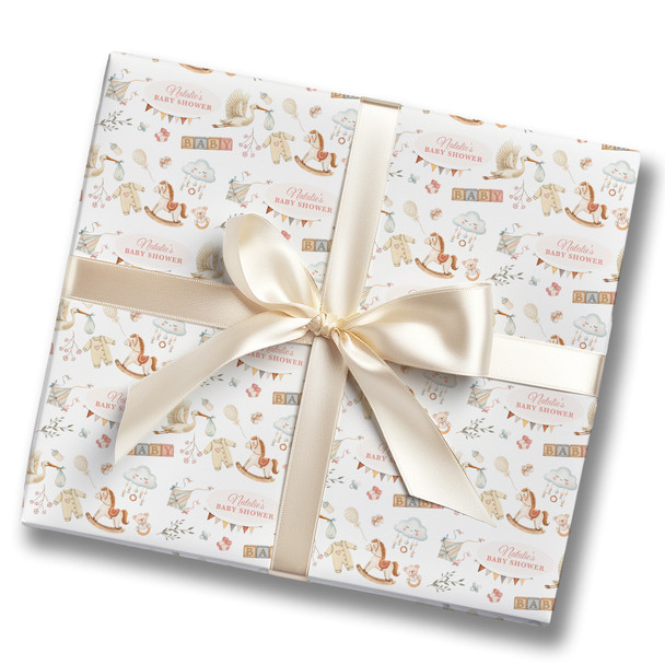 Personalised Wrapping Paper Baby Shower Stork Custom Gift Wrap