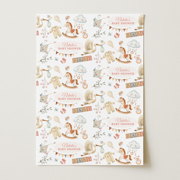 Personalised Wrapping Paper Baby Shower Watercolour Stork Custom Gift Wrap