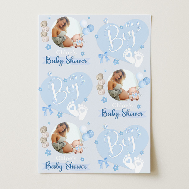 Personalised Wrapping Paper Baby Shower Blue Gender Reveal It's A Boy Photo