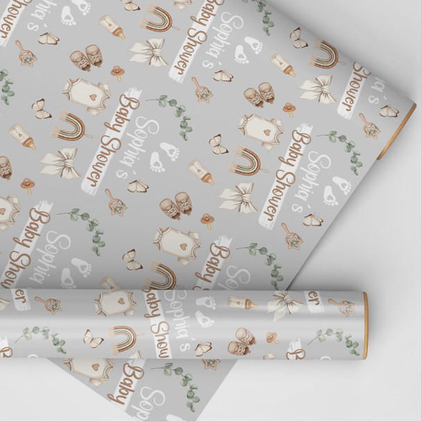 Personalised Wrapping Paper Baby Shower Boho Style Custom Gift Wrap