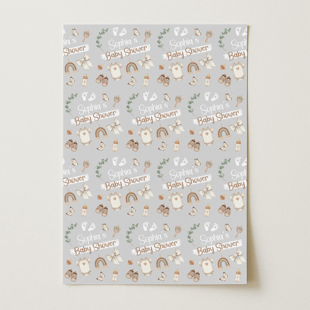 Personalised Wrapping Paper Baby Shower Boho Style Custom Gift Wrap