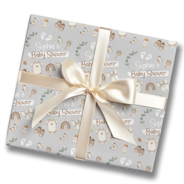 Personalised Wrapping Paper Baby Shower Boho Style Custom Gift Wrap