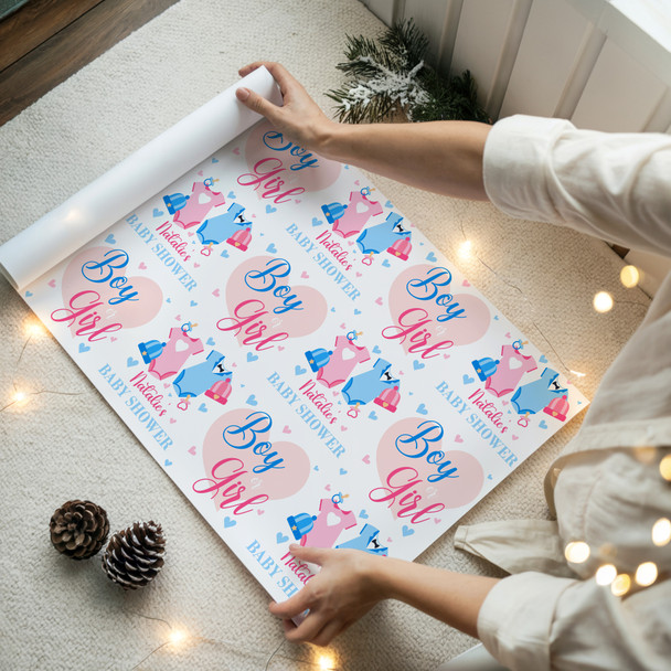 Personalised Wrapping Paper Baby Shower Boy Girl Gender Reveal Custom Gift Wrap