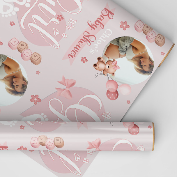Personalised Wrapping Paper Baby Shower Gender Reveal Pink Its A Girl Photo