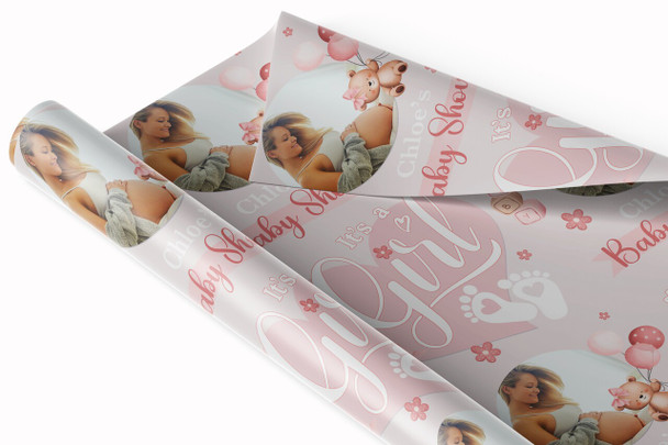 Personalised Wrapping Paper Baby Shower Gender Reveal Pink Its A Girl Photo