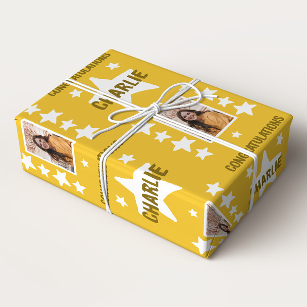 Personalised Wrapping Paper Congratulations Photo Yellow Stars Custom Gift Wrap