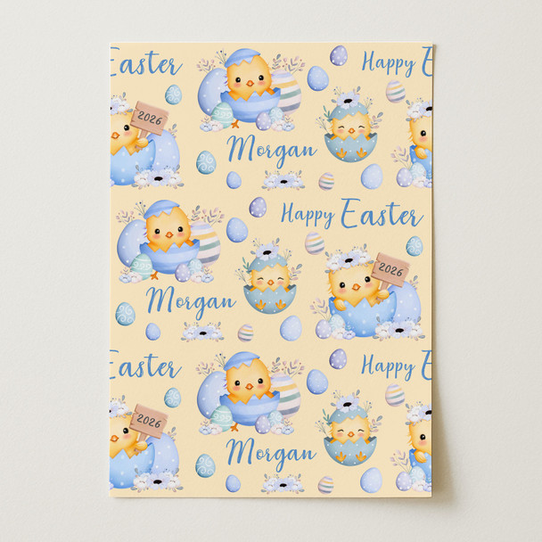Personalised Wrapping Paper Easter Blue Chick Eggs Custom Gift Wrap