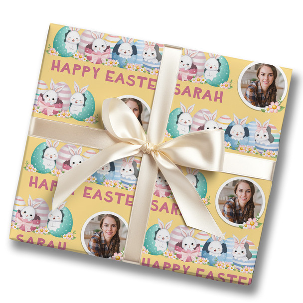 Personalised Wrapping Paper Easter Photo Bunny Eggs Yellow Custom Gift Wrap