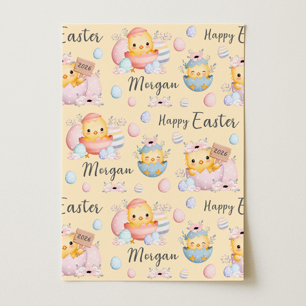 Personalised Wrapping Paper Easter Pink Blue Chick Eggs Custom Gift Wrap