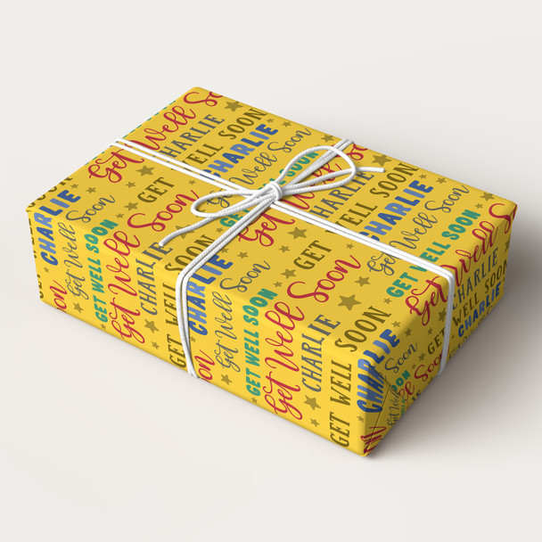 Personalised Wrapping Paper Get Well Soon Yellow Stars Custom Gift Wrap