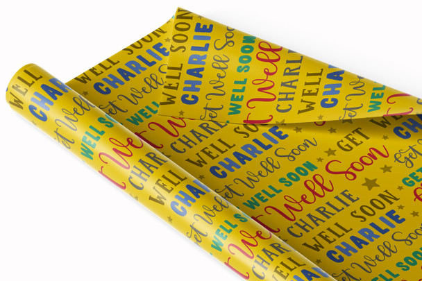 Personalised Wrapping Paper Get Well Soon Yellow Stars Custom Gift Wrap