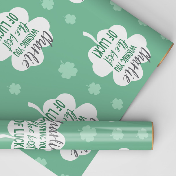Personalised Wrapping Paper Good Luck Clover Green Best Of Luck Custom Gift Wrap