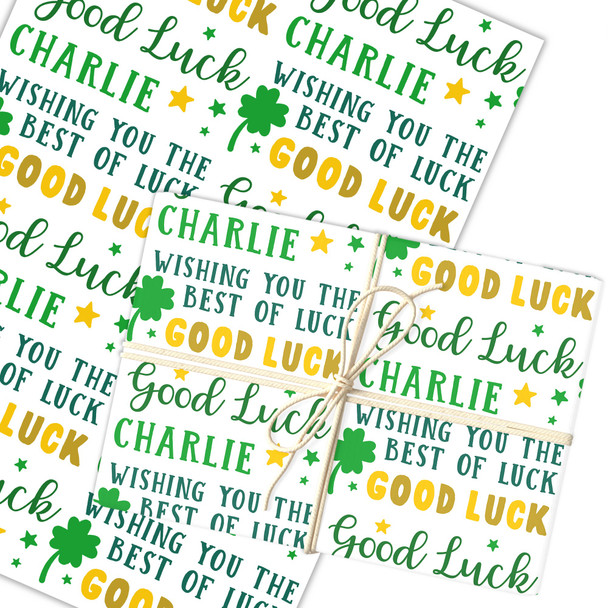 Personalised Wrapping Paper Good Luck Clover Green Yellow Star Custom Gift Wrap