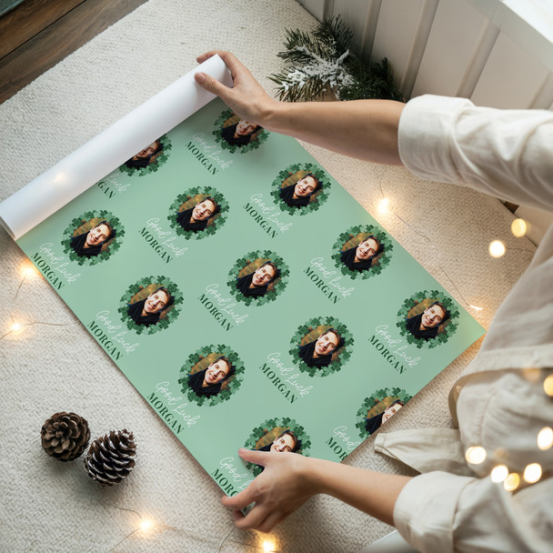 Personalised Wrapping Paper Good Luck Photo Four Leaf Clover Green Gift Wrap