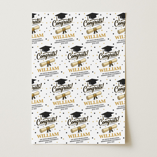 Personalised Wrapping Paper Graduation Congrats Hat Custom Gift Wrap