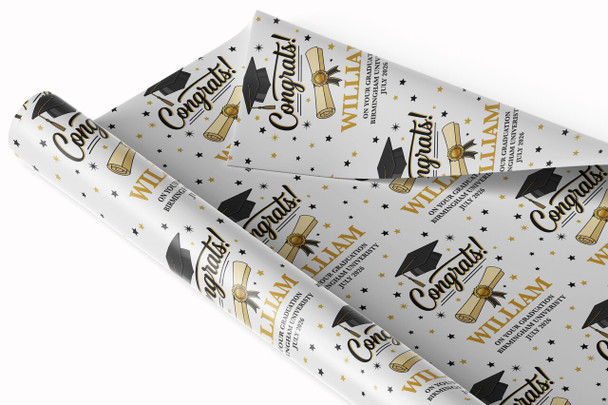 Personalised Wrapping Paper Graduation Congrats Hat Custom Gift Wrap