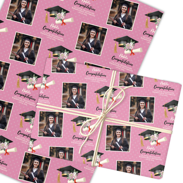 Personalised Wrapping Paper Graduation Female Her Pink Background Graduation Hat