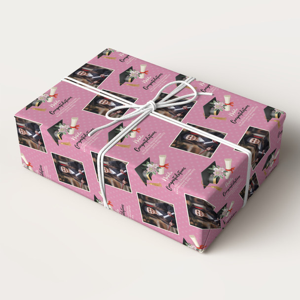Personalised Wrapping Paper Graduation Female Her Pink Background Graduation Hat