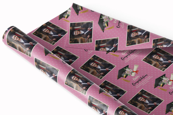 Personalised Wrapping Paper Graduation Female Her Pink Background Graduation Hat