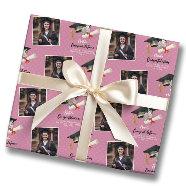 Personalised Wrapping Paper Graduation Female Her Pink Background Graduation Hat