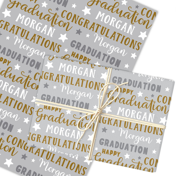 Personalised Wrapping Paper Graduation Gold Silver Star Custom Gift Wrap