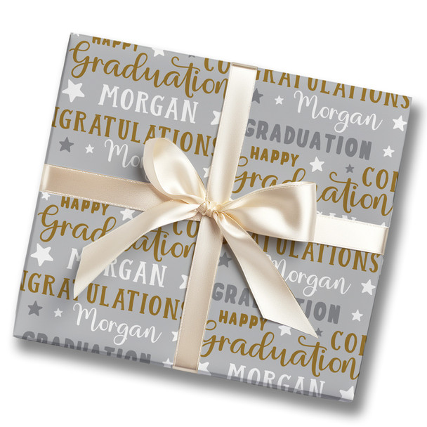 Personalised Wrapping Paper Graduation Gold Silver Star Custom Gift Wrap