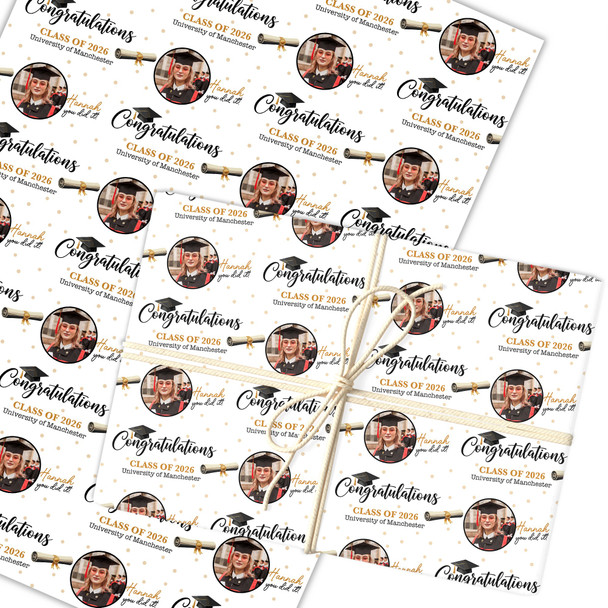 Personalised Wrapping Paper Graduation Hat Round Photo Custom Gift Wrap