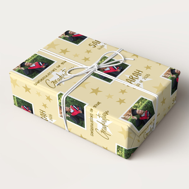 Personalised Wrapping Paper Graduation Photo Star Gold Custom Gift Wrap