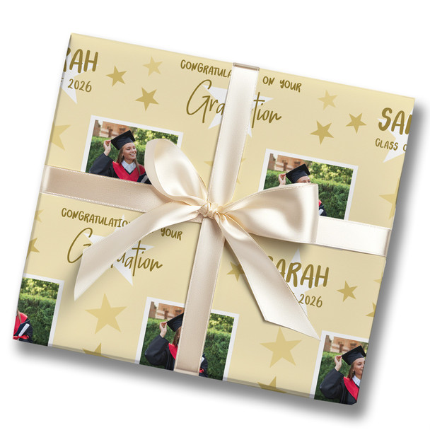 Personalised Wrapping Paper Graduation Photo Star Gold Custom Gift Wrap
