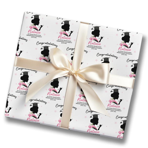 Personalised Wrapping Paper Graduation Pink Female Her Graduation Hat Gift Wrap