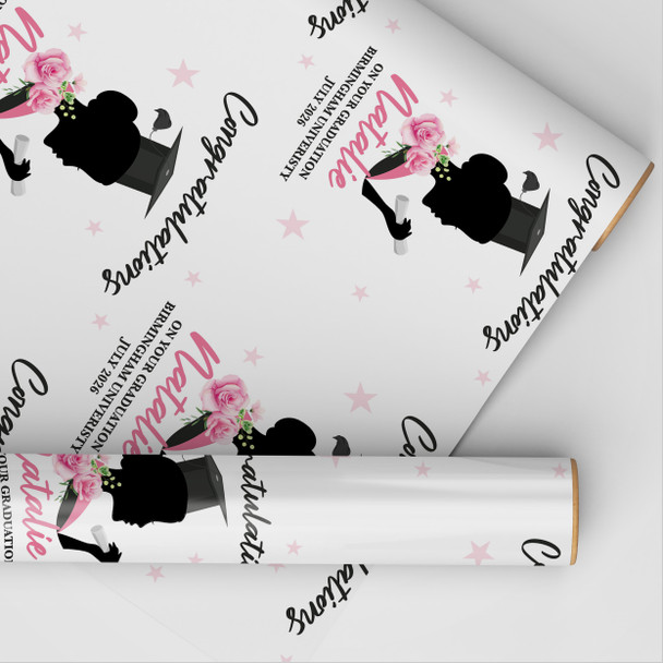 Personalised Wrapping Paper Graduation Pink Floral Female Her Custom Gift Wrap