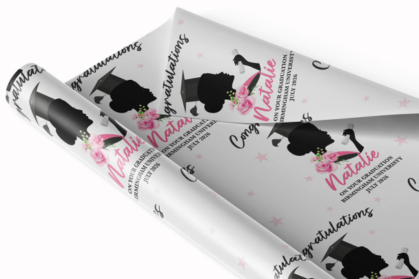 Personalised Wrapping Paper Graduation Pink Floral Female Her Custom Gift Wrap
