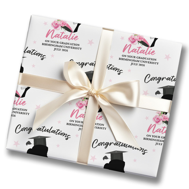 Personalised Wrapping Paper Graduation Pink Floral Female Her Custom Gift Wrap