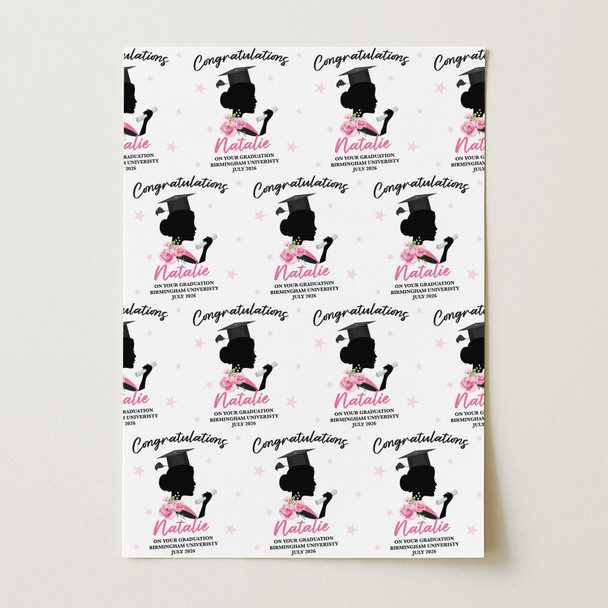 Personalised Wrapping Paper Graduation Pink Floral Woman Her Female Gift Wrap