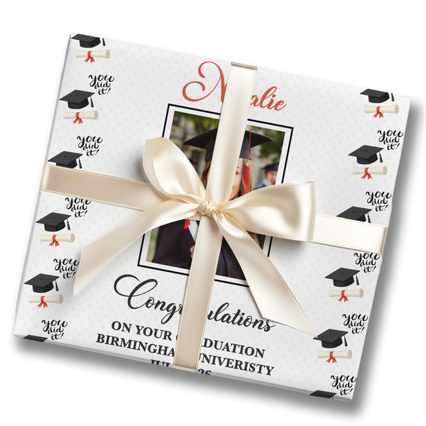 Personalised Wrapping Paper Graduation You Did It Graduation Hat Photo Gift Wrap