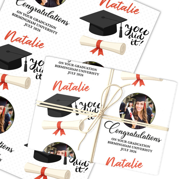 Personalised Wrapping Paper Graduation You Did It Graduation Hat Round Photo