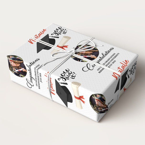 Personalised Wrapping Paper Graduation You Did It Graduation Hat Round Photo
