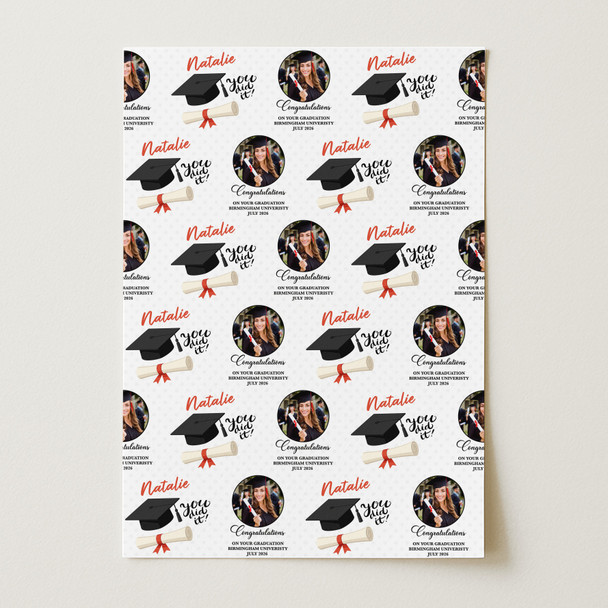 Personalised Wrapping Paper Graduation You Did It Hat Round Photo Gift Wrap