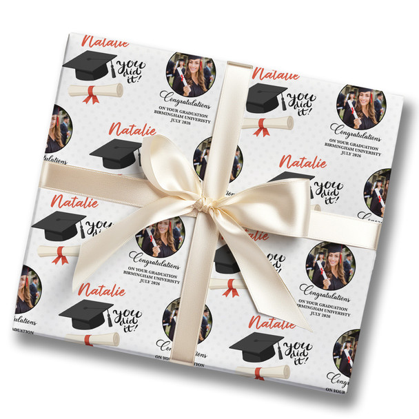 Personalised Wrapping Paper Graduation You Did It Hat Round Photo Gift Wrap
