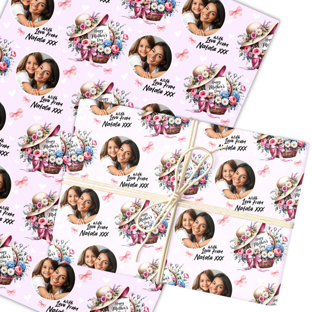 Personalised Wrapping Paper Mother's Day Floral Basket Photo Custom Gift Wrap