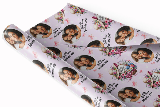 Personalised Wrapping Paper Mother's Day Floral Basket Photo Custom Gift Wrap