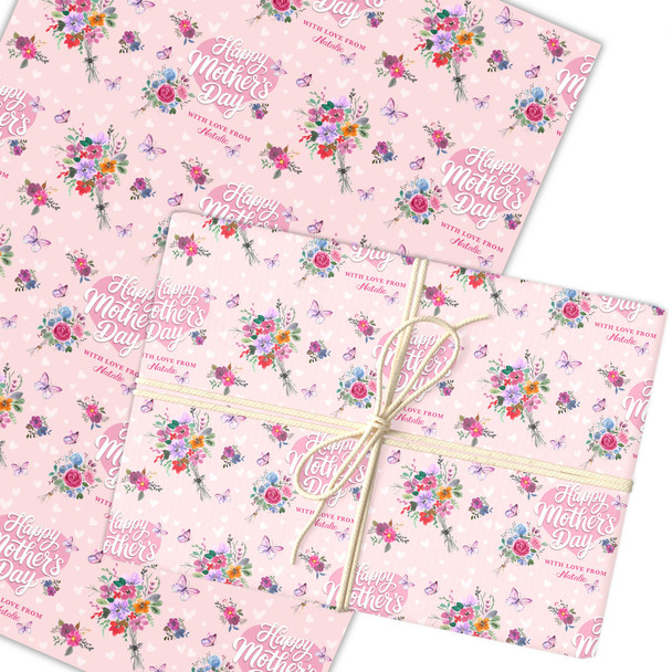 Personalised Wrapping Paper Mother's Day Floral Butterflies Custom Gift Wrap
