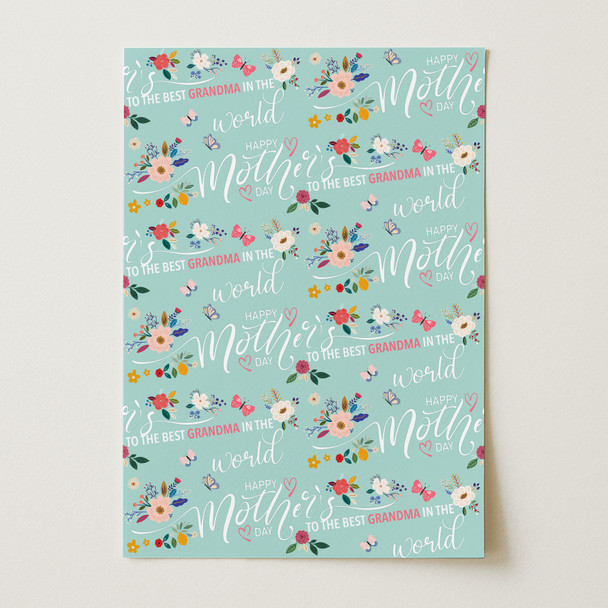 Personalised Wrapping Paper Mother's Day Grandma Floral Mint Custom Gift Wrap