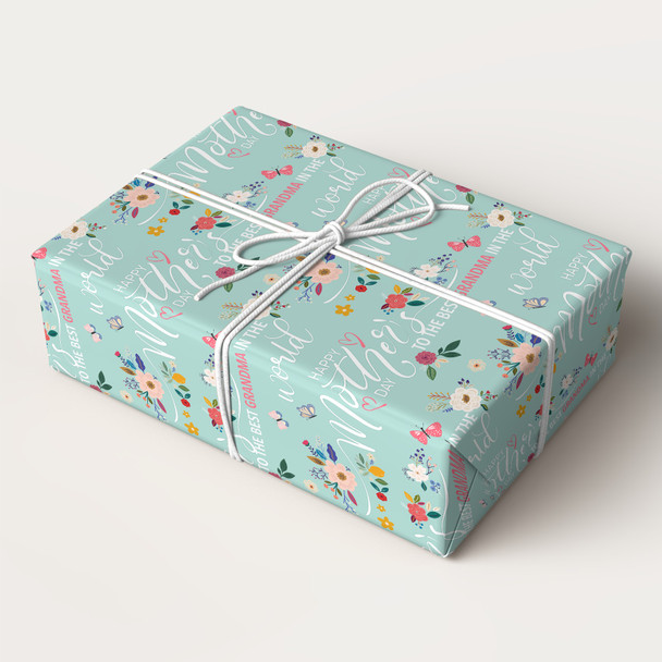 Personalised Wrapping Paper Mother's Day Grandma Floral Mint Custom Gift Wrap