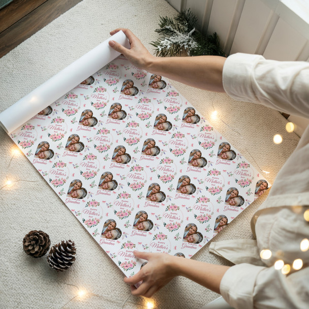 Personalised Wrapping Paper Mother's Day Grandma Pink Heart Photo Gift Wrap