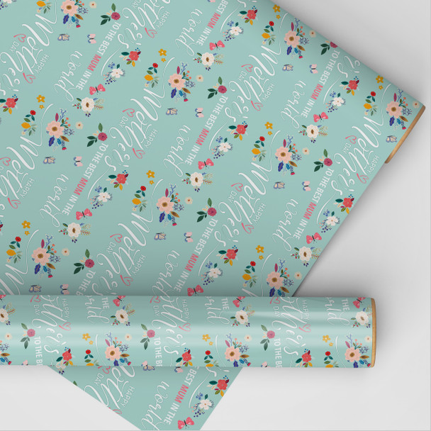 Personalised Wrapping Paper Mother's Day Mum Floral Mint Green Custom Gift Wrap