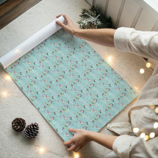 Personalised Wrapping Paper Mother's Day Mum Floral Mint Green Custom Gift Wrap