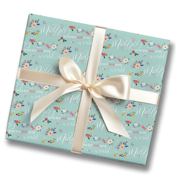 Personalised Wrapping Paper Mother's Day Mum Floral Mint Green Custom Gift Wrap